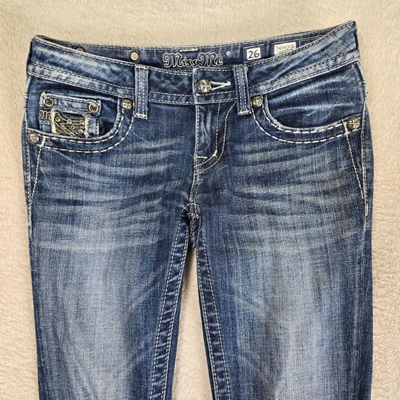 Miss Me Jeans Womens Size 26 Skinny Leg Low Rise Stretch Denim Flap Pockets Rock - Picture 3 of 15